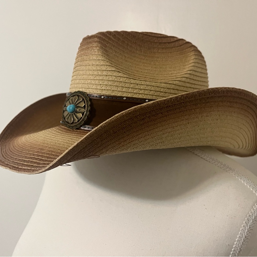 Peter Grimm Tan and Brown Western Hat with Turquoise Details - Picture 4 of 8